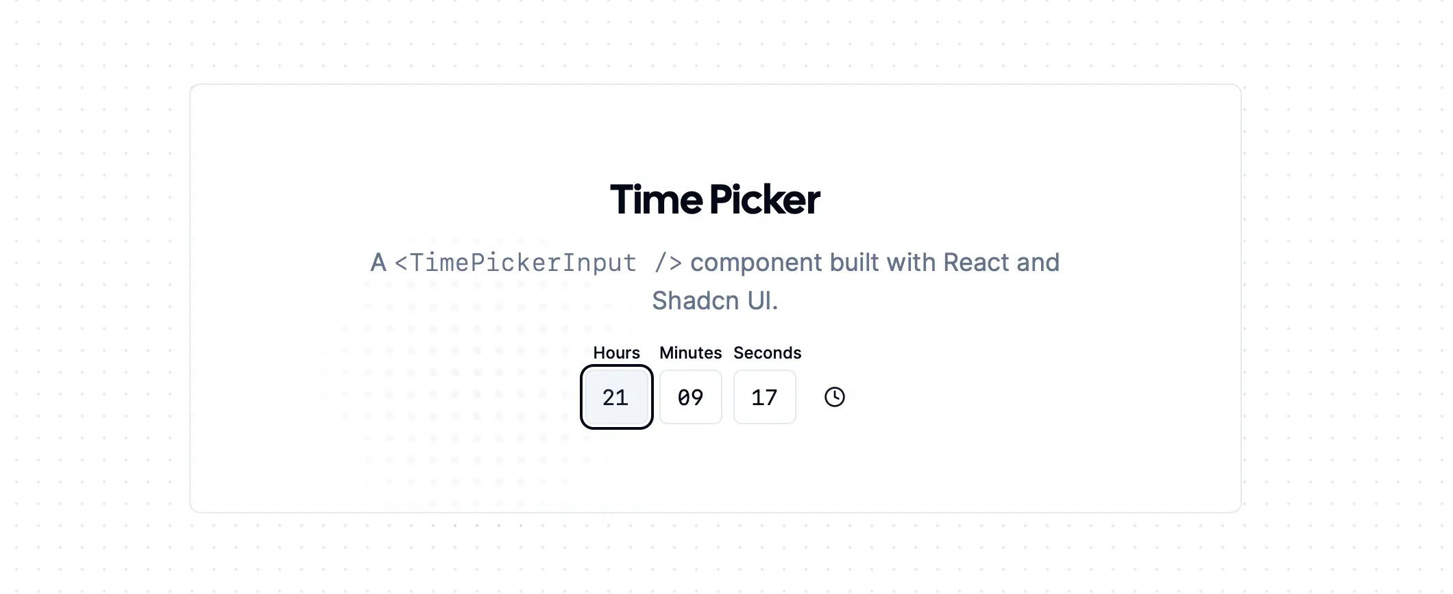 TimePicker Shadcn